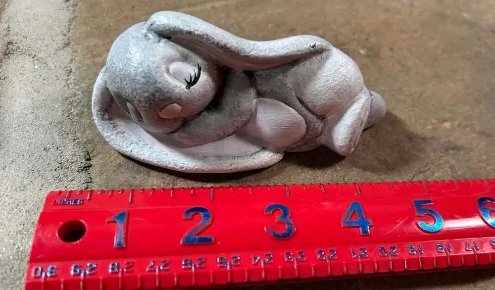 Sweet Sleepy Bunny Figurine Gray and pink adorable!